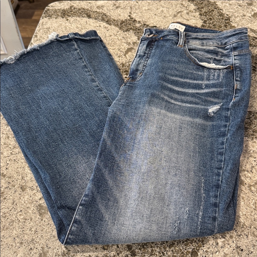 Blakey flare leg stretchy Distressed Blue Jeans size 1X, fits 16-18